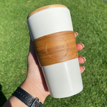 Load image into Gallery viewer, Ceramic and Bamboo Takeaway BYO Reusable Cup 450ml