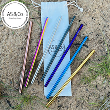 Load image into Gallery viewer, Reusable Straight Straws 9mm - 304 Food Grade Stainless Steel | Black | Gold | Rose Gold | Silver | Blue | Purple | Rainbow