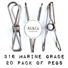 Load image into Gallery viewer, Stainless Steel Wire Clothes &amp; Multipurpose Pegs 50 Pack – 316 Marine Grade S/S