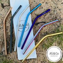 Load image into Gallery viewer, Reusable Bent Straws 9mm - 304 Food Grade Stainless Steel | Black | Gold | Rose Gold | Silver | Blue | Purple | Rainbow
