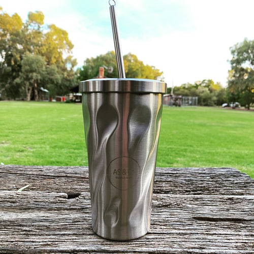 Stainless Steel ‘The Waves’ Insulated 500ml Tumbler Reusable Cup with Straw