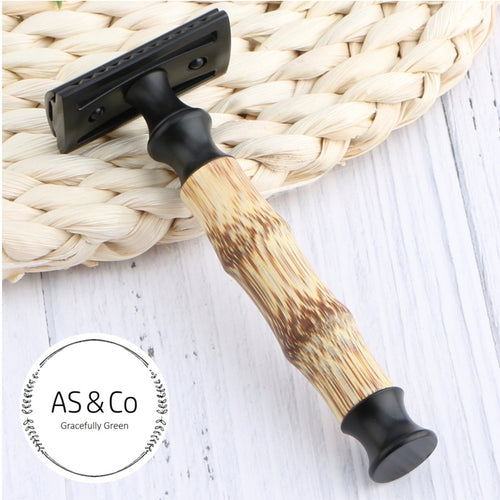 Double Edge Reusable Safety Razor with Bamboo Handle - Black