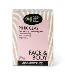 THE AUST. NATURAL SOAP CO Solid Face Soap Cleanser Bar Australian Pink Clay 100g
