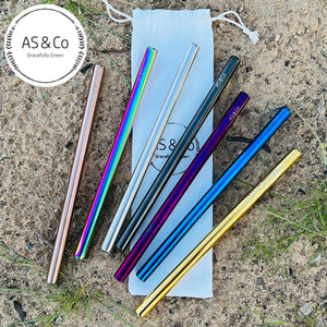 Reusable Straight Smoothie Straws 12mm - 304 Food Grade Stainless Steel | Black | Gold | Rose Gold | Silver | Blue | Purple | Rainbow